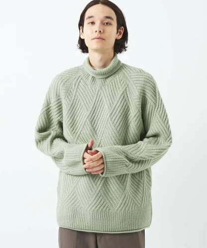 UNITED ARROWS green label relaxing Morley ダイヤパターン ハイネック ニット