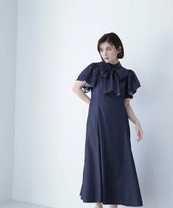 NATURAL BEAUTY BASIC デニムライクリボンタイバックシャンワンピース