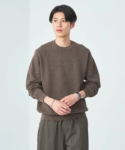 UNITED ARROWS green label relaxing クリアコットン ミックス カノコ クルーネック ニット -ハンドウォッシャブル-