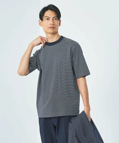 UNITED ARROWS green label relaxing L/A ポンチ ボーダー ワイドカラー Tシャツ