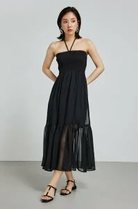 rienda シャーリングベアシフォンワンピース