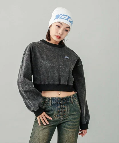 X-girl WOVEN CROPPED CREWNECK TOP