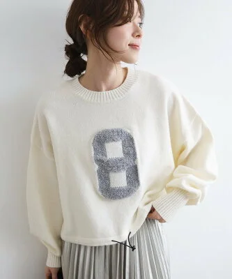 【SALE／20%OFF】le.coeur blanc 《WEB限定アイテム》ジャガードナンバーロゴニット ルクールブラン トップス ニット グリーン ホワイト ネイビー グレー【送料無料】