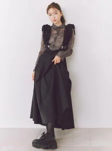 SNIDEL フリルサスぺンダー付きボリュームスカート