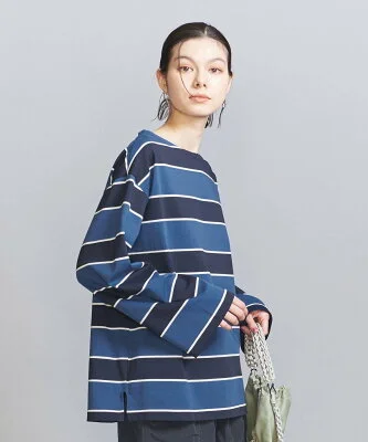 UNITED ARROWS コットン ボーダーワイドスリーブ プルオーバー