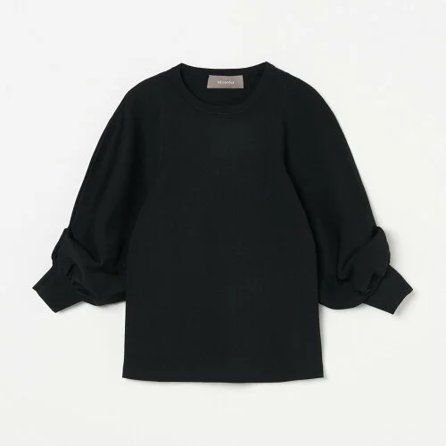 【SALE／20%OFF】HELIOPOLE VOLUME HALF SLEEVE KNIT エリオポール トップス ニット ブラック ブルー【送料無料】