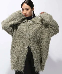 HARE ロングシャギーシャツニットカーディガン