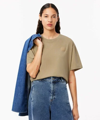 LACOSTE ヘビーウェイト オーバーサイズ テニスボールパッチウォッシュド半袖Tシャツ