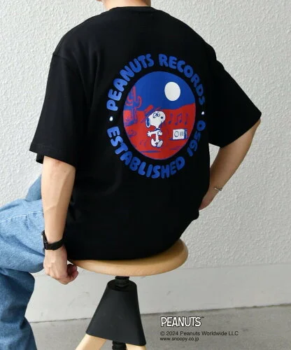 SHIPS any: SNOOPY コラボ RECORDS グラフィック バック プリント Tシャツ