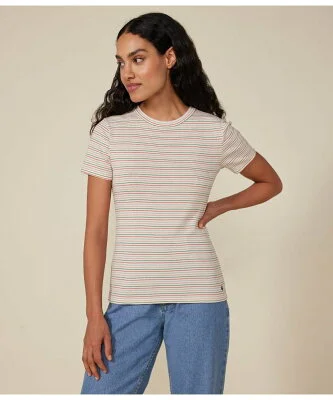 PETIT BATEAU マルチボーダークルーネック半袖Tシャツ