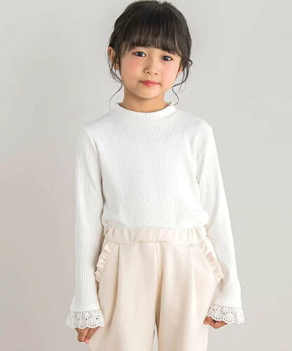 BeBe Petits Pois Vert 【店舗限定】リブ袖レーストップス(95~160cm)