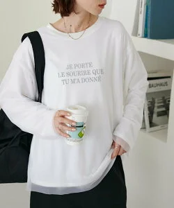 Discoat 【WEB限定】チュールレイヤード風ロンT ディスコート トップス カットソー・Tシャツ ホワイト グレー ブラック【送料無料】