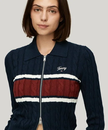 TOMMY JEANS 2WAYケーブルジップアップカーディガン