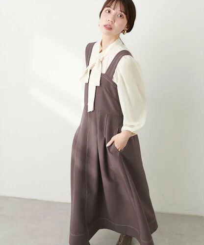 natural couture 【WEB限定】キーネックタックプリーツジャンスカ