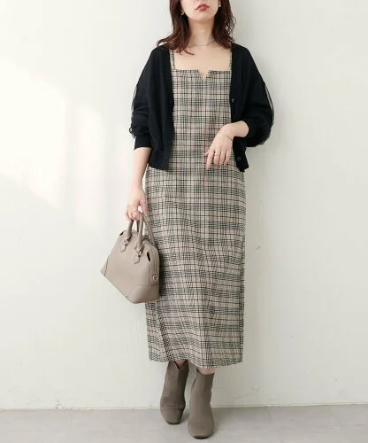 natural couture 【WEB限定】キーネック圧縮ニットキャミワンピース