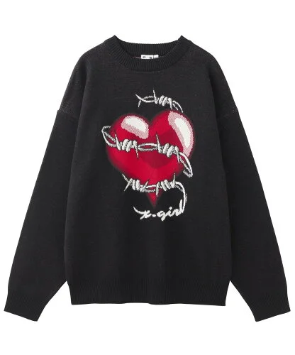 X-girl HEART BARBED WIRE JACQUARD KNIT TOP