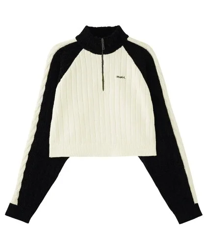 X-girl STRIPED SLEEVE HALF ZIP KNIT TOP