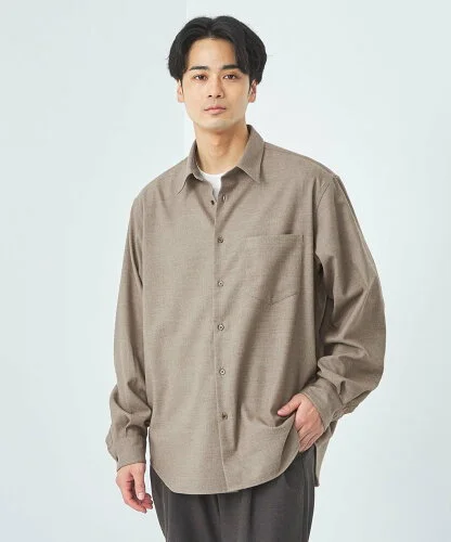 UNITED ARROWS green label relaxing TRフラノ ジャストルーズ レギュラーカラー シャツ -ストレッチ・防シワ-