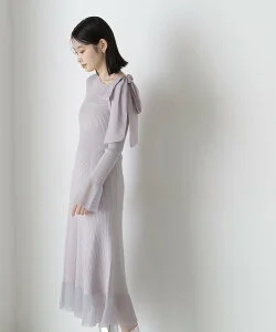 NATURAL BEAUTY BASIC ショルダーリボンニットワンピース