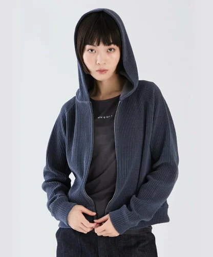 To b. by agnes b. WW76 HOODIE モールストライプジップフーディ