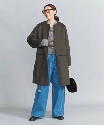 UNITED ARROWS ノーカラー リバー コート -3WAY-