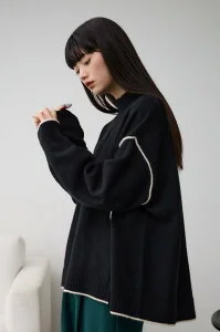 AZUL by moussy ハイネック配色ニットプルオーバー