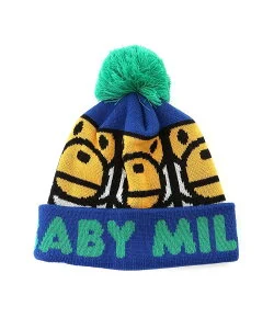 A BATHING APE SQUARE MILO POM POM KNIT CAP