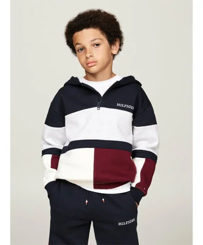 TOMMY HILFIGER BOYS カラーブロックフリースジップアップパーカー