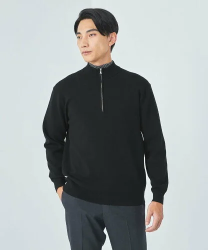 UNITED ARROWS green label relaxing A+ スムース ハーフジップ プルオーパー ニット -ウォッシャブル-