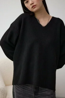 AZUL by moussy Vネックリラックスリブニット