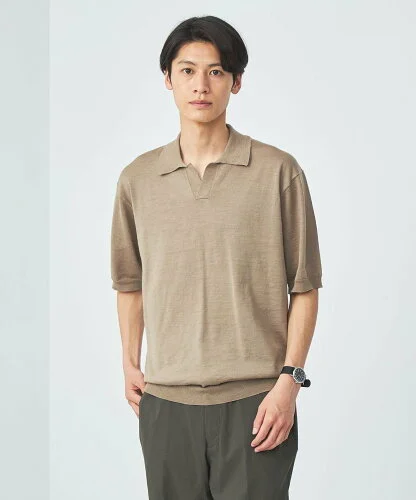 UNITED ARROWS green label relaxing ラミー ナイロン スキッパー ポロシャツ 半袖ニット -ウォッシャブル-