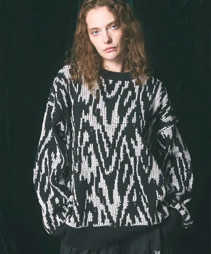 MAISON SPECIAL Prime-Over Thunder Mesh Jacquard Crew Neck Knit Pullover