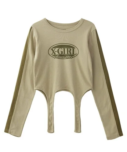 X-girl OVAL LOGO GARTER L/S TOP