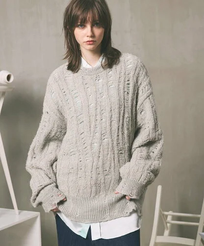 MAISON SPECIAL Prime-Over Damaged Wool Knit Pullover