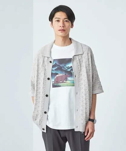 UNITED ARROWS green label relaxing コットン/ナイロン カベ 半袖 ニットシャツ