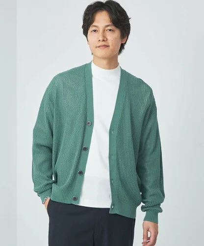 UNITED ARROWS green label relaxing アクリル コットン メッシュ Vネック カーディガン