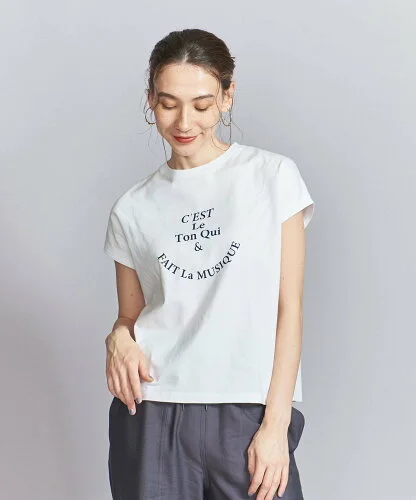 BEAUTY&YOUTH UNITED ARROWS コットン ロゴプリント フレンチスリーブ Tシャツ