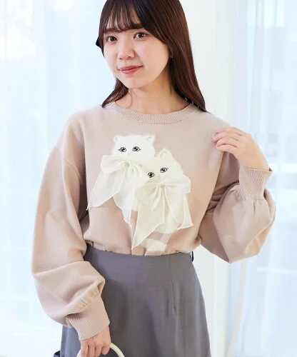 MAJESTIC LEGON ダブルふわねこリボンニット