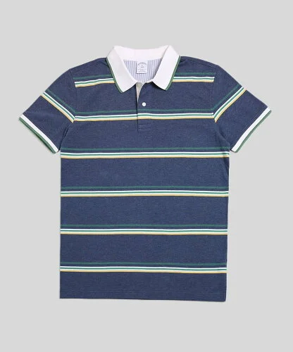 Brooks Brothers コットンストレッチピケ マルチワイドストライプ ポロシャツ Slim Fit