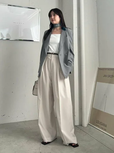 FRAY I.D レザーベルテッドワイドストレートパンツ