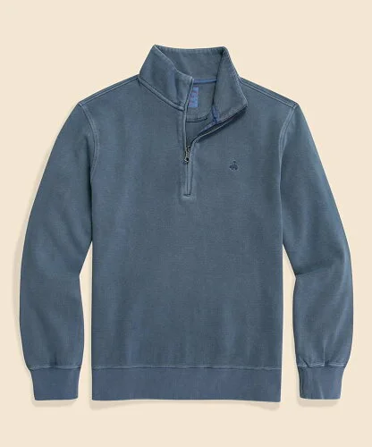 Brooks Brothers コットン フレンチリブ GFロゴ ハーフジップ モックネックプルオーバー