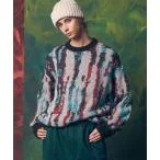 セーター ニット 「UNISEX」Airy Mohair Crazy Stripe Prime-Over Crew Neck Knit Pullove