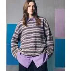 セーター ニット 「UNISEX」Prime-Over Sheer Border Crew Neck Knit Pullover/透かし編みボーダープ