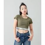 tシャツ Tシャツ LOGO AND STRIPE CROPPED S/S TOP レディース