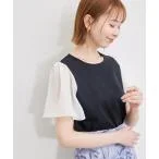 tシャツ Tシャツ 袖異素材クロップドカットトップス レディース