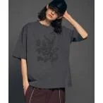 tシャツ 「UNISEX」Flower Frocky Print Print Prime-Over Pigment Crew Neck T-Shirt