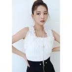 tシャツ Tシャツ チュールショルダーシャーリングTOPS レディース