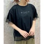 tシャツ Tシャツ チュール重ねロゴＴシャツ レディース