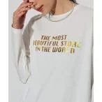 tシャツ Tシャツ 箔ロゴプリントロングTシャツ レディース