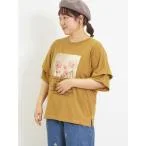 tシャツ Tシャツ 転写プリント袖タックTシャツ レディース